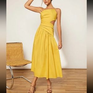 Yellow One Shoulder Cut Out Ruched Dress